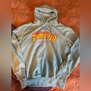 Thrasher Gray Hoodie with Flame Logo
